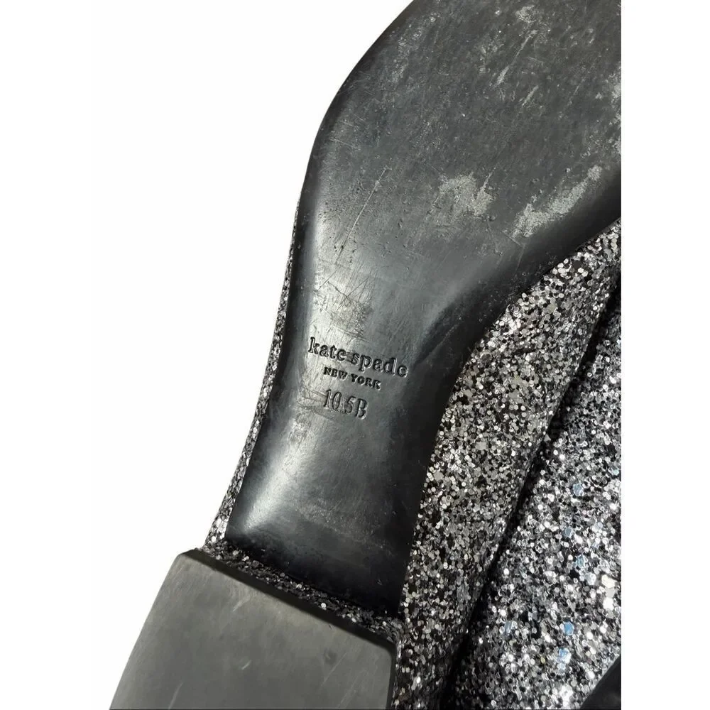 Kate Spade Buckle Up Glitter Flats Black Silver 10.5 Point Toe - Picture 8 of 9